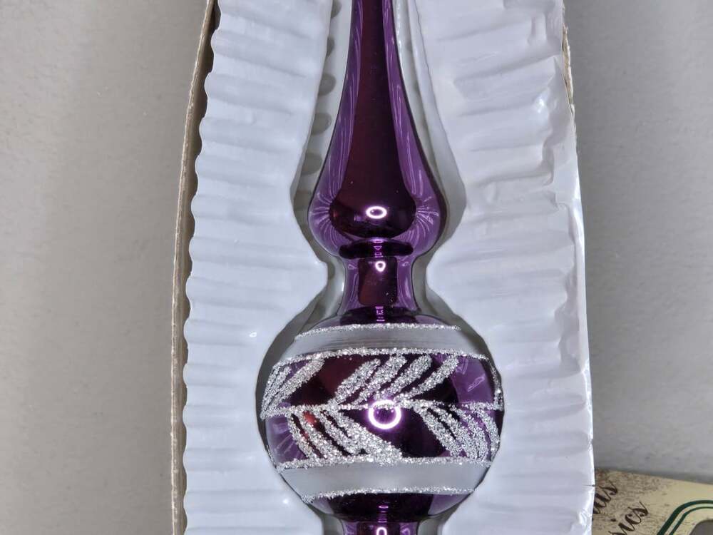 Christmas Classics Hand Decorated Glass Tree Topper Purple with Silver Glitter - Picture 4 of 6